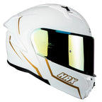 CASCO HAX OBSIDIAN ABATIBLE BLANCO y DORADO
