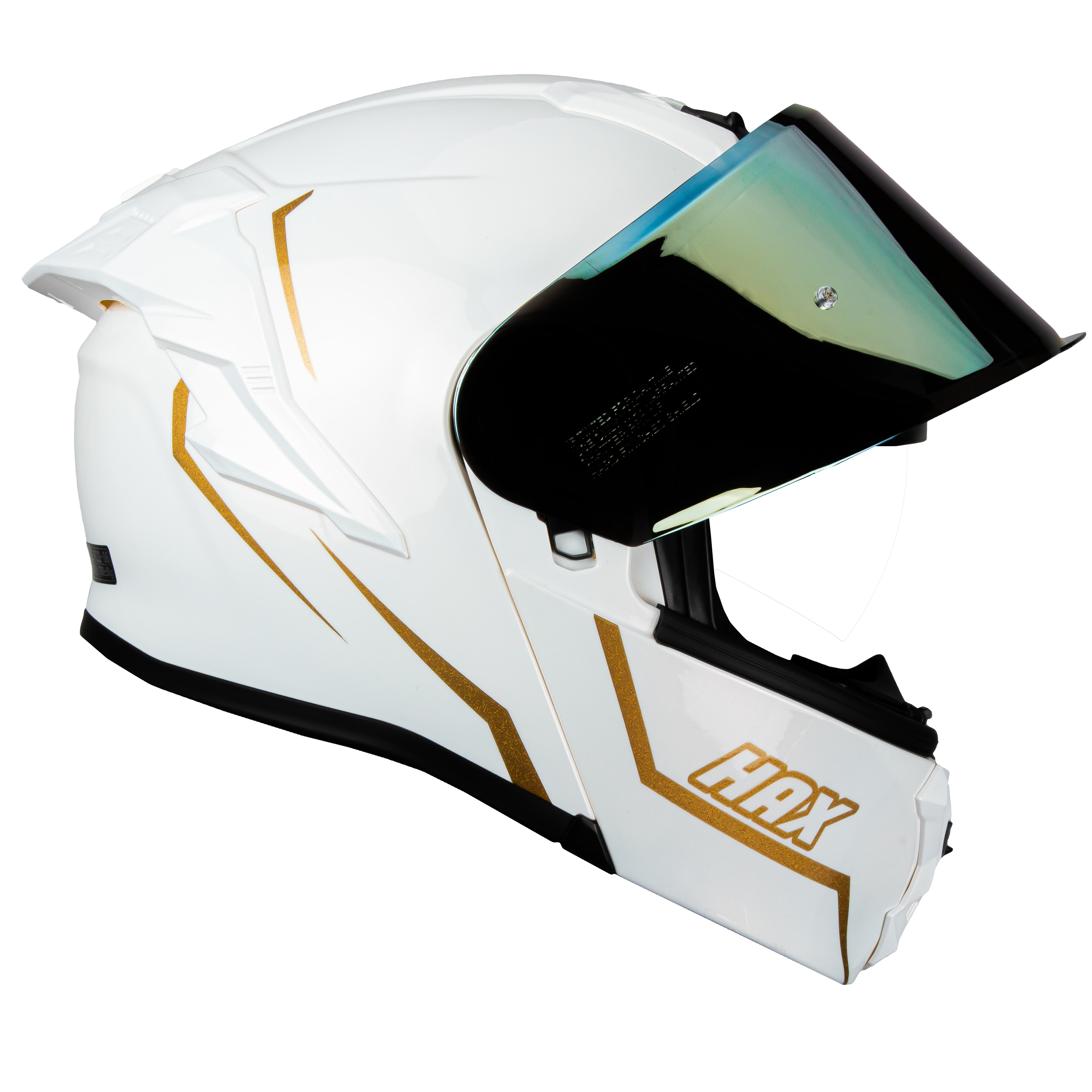 CASCO HAX OBSIDIAN ABATIBLE BLANCO y DORADO