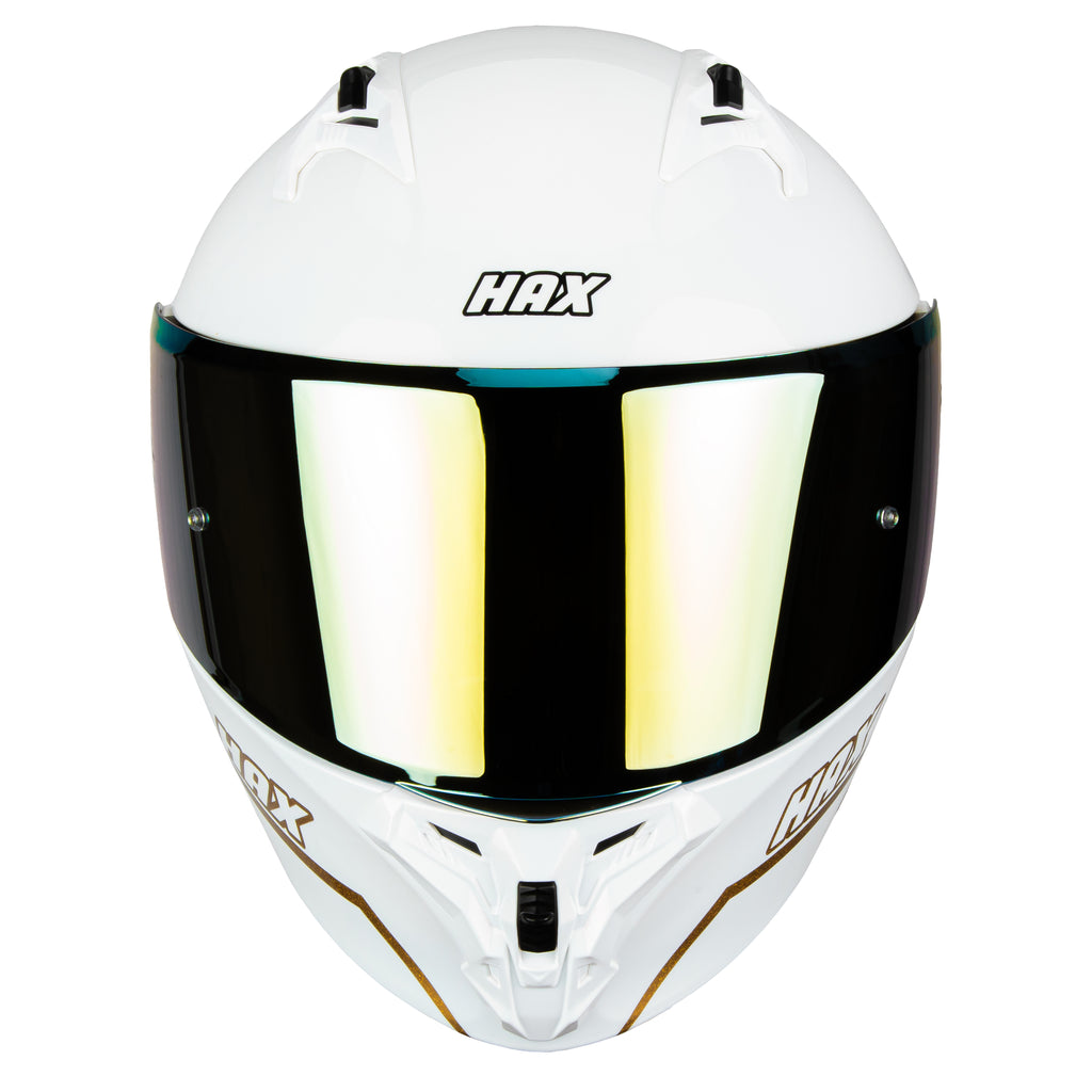 CASCO HAX OBSIDIAN ABATIBLE BLANCO y DORADO