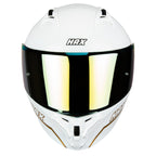 CASCO HAX OBSIDIAN ABATIBLE BLANCO y DORADO