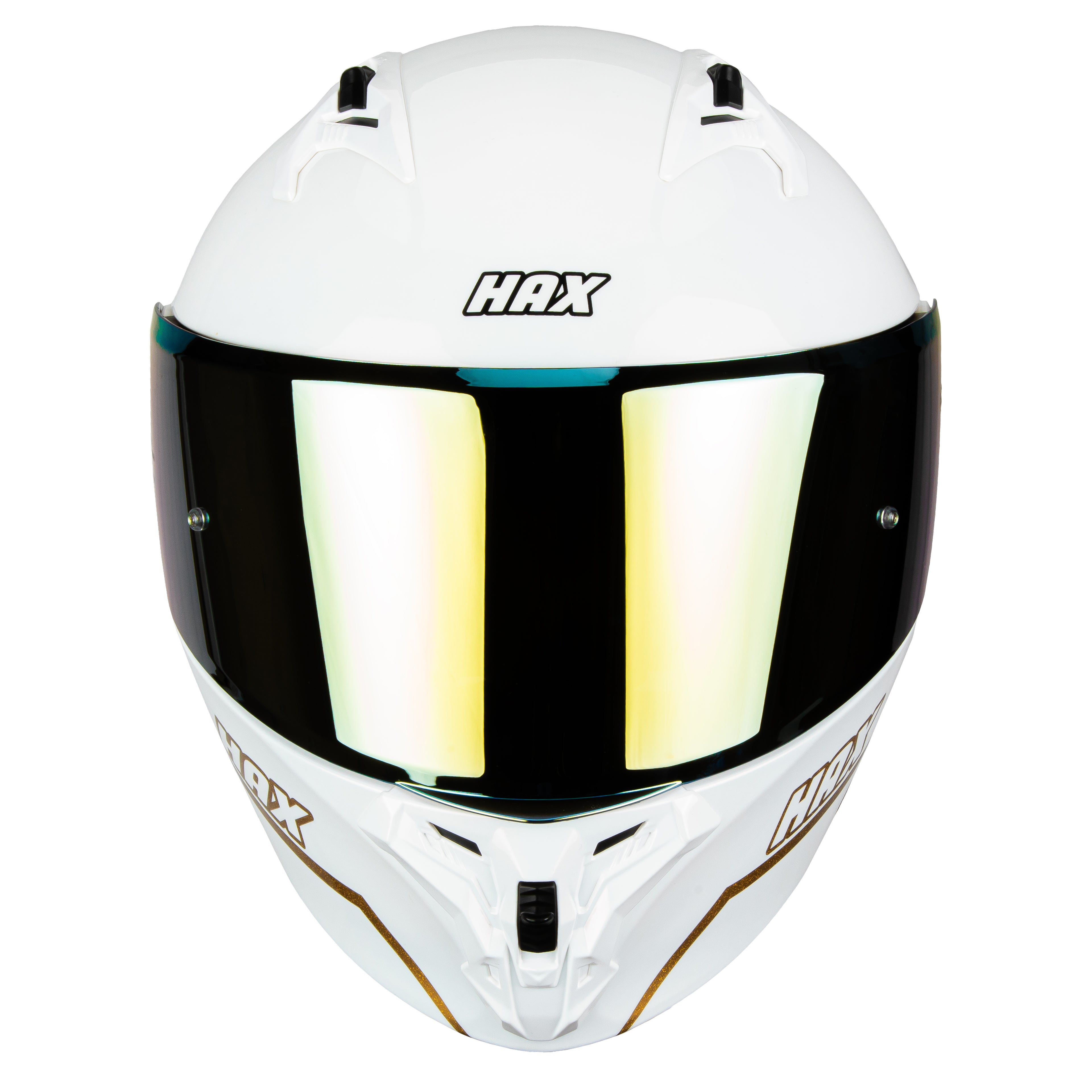 CASCO HAX OBSIDIAN ABATIBLE BLANCO y DORADO