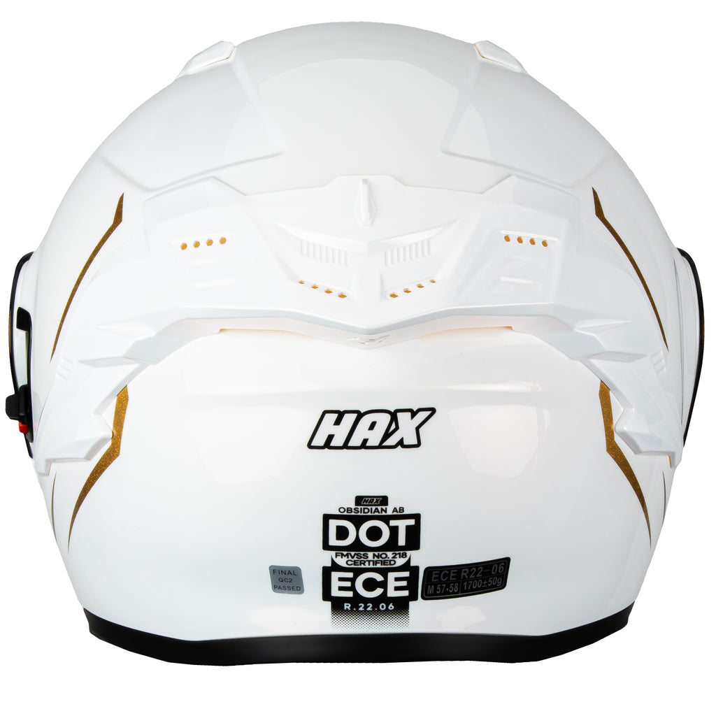 CASCO HAX OBSIDIAN ABATIBLE BLANCO y DORADO