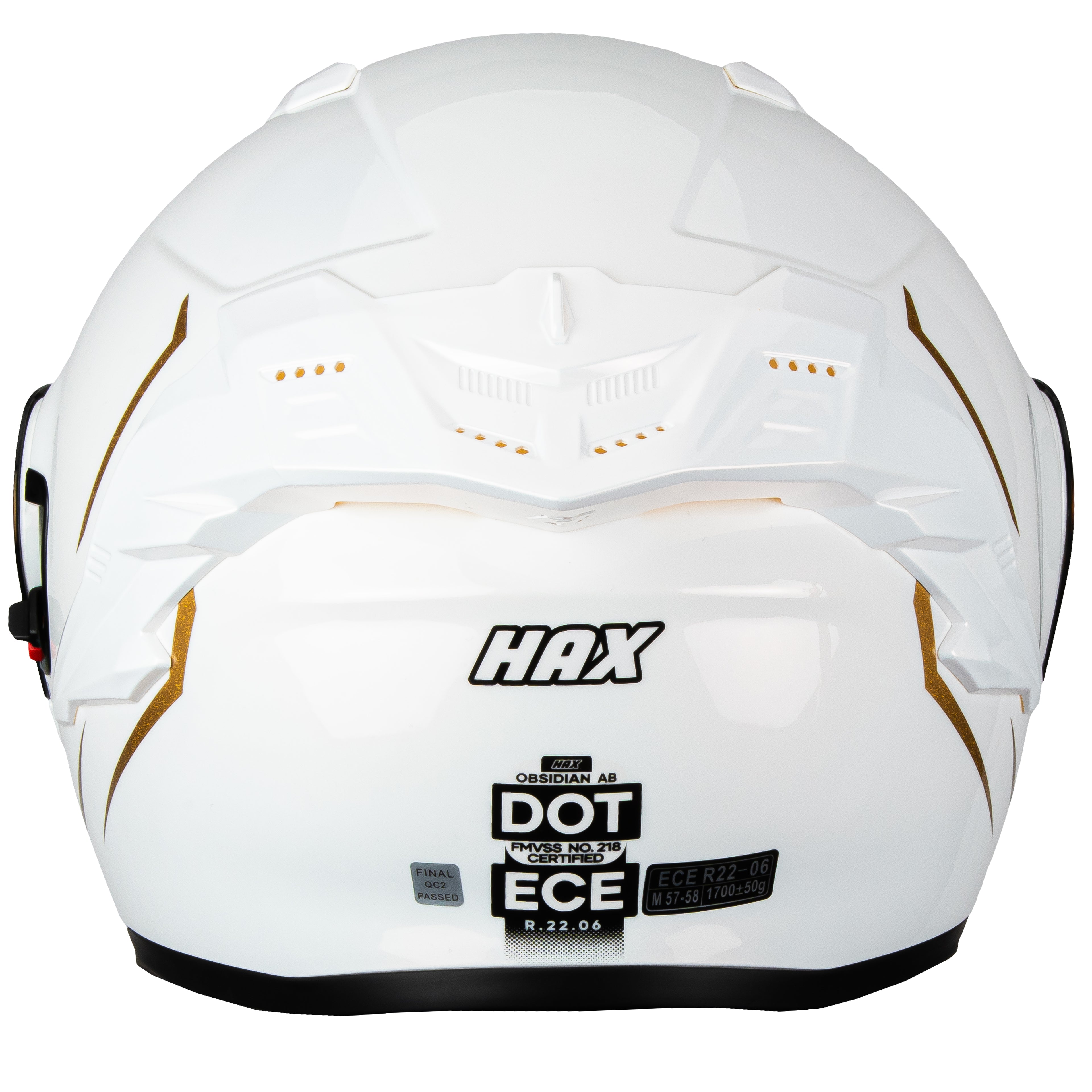 CASCO HAX OBSIDIAN ABATIBLE BLANCO y DORADO